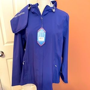 Free Country hooded rain jacket in violet with carrying case in size 2X.